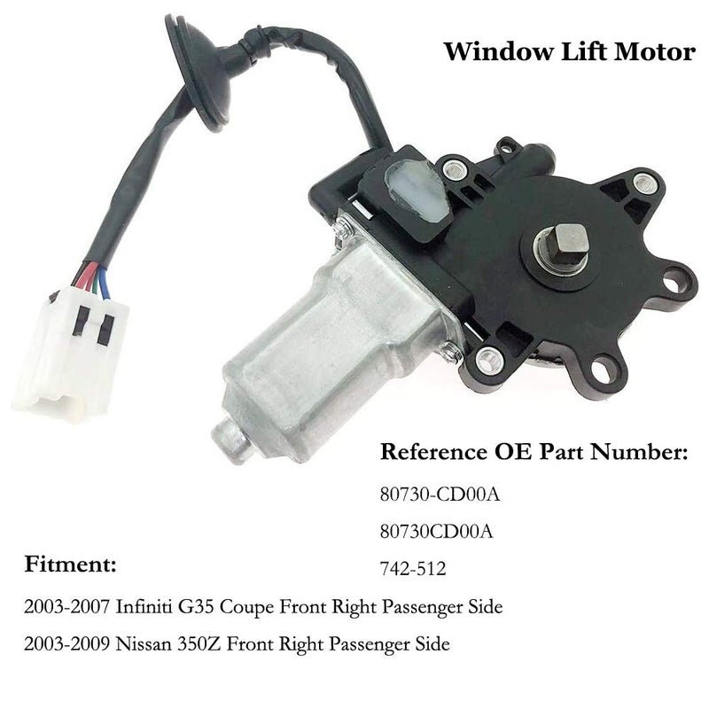 Syconeer Window Lift Motor Front Right Passenger Side for 2003-2009 Nissan 350Z 2003-2007 Infiniti G35 Coupe Model Replace 80730-CD00A 80730CD00A - Image 1